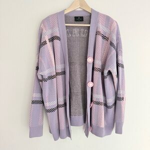 Lazy Oaf Purple Plaid Tourist Cardigan Sweater Sz M/L